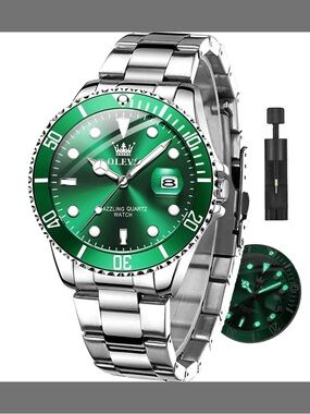OLEVS Green Dial Stainless Steel Men’s Quartz Watch